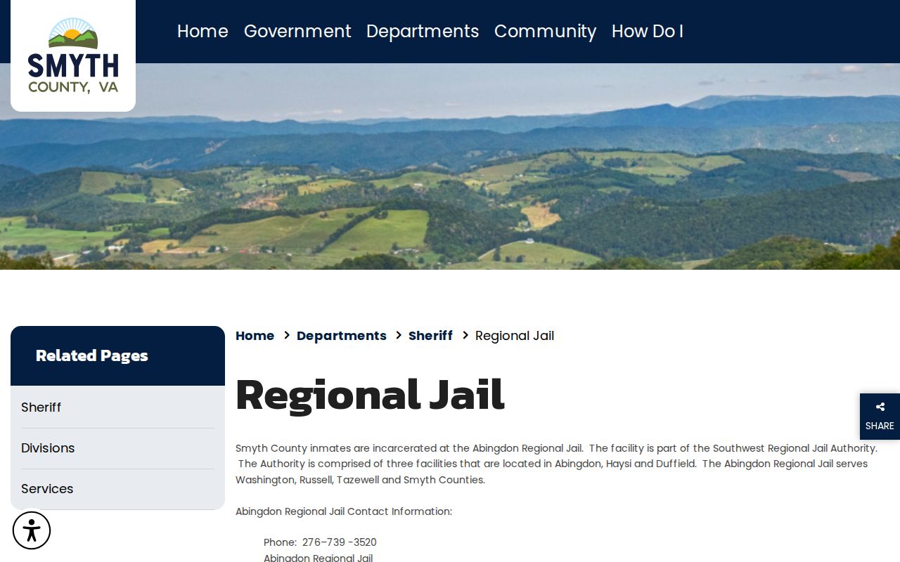 Smyth County Abingdon Regional Jail booking-custody source